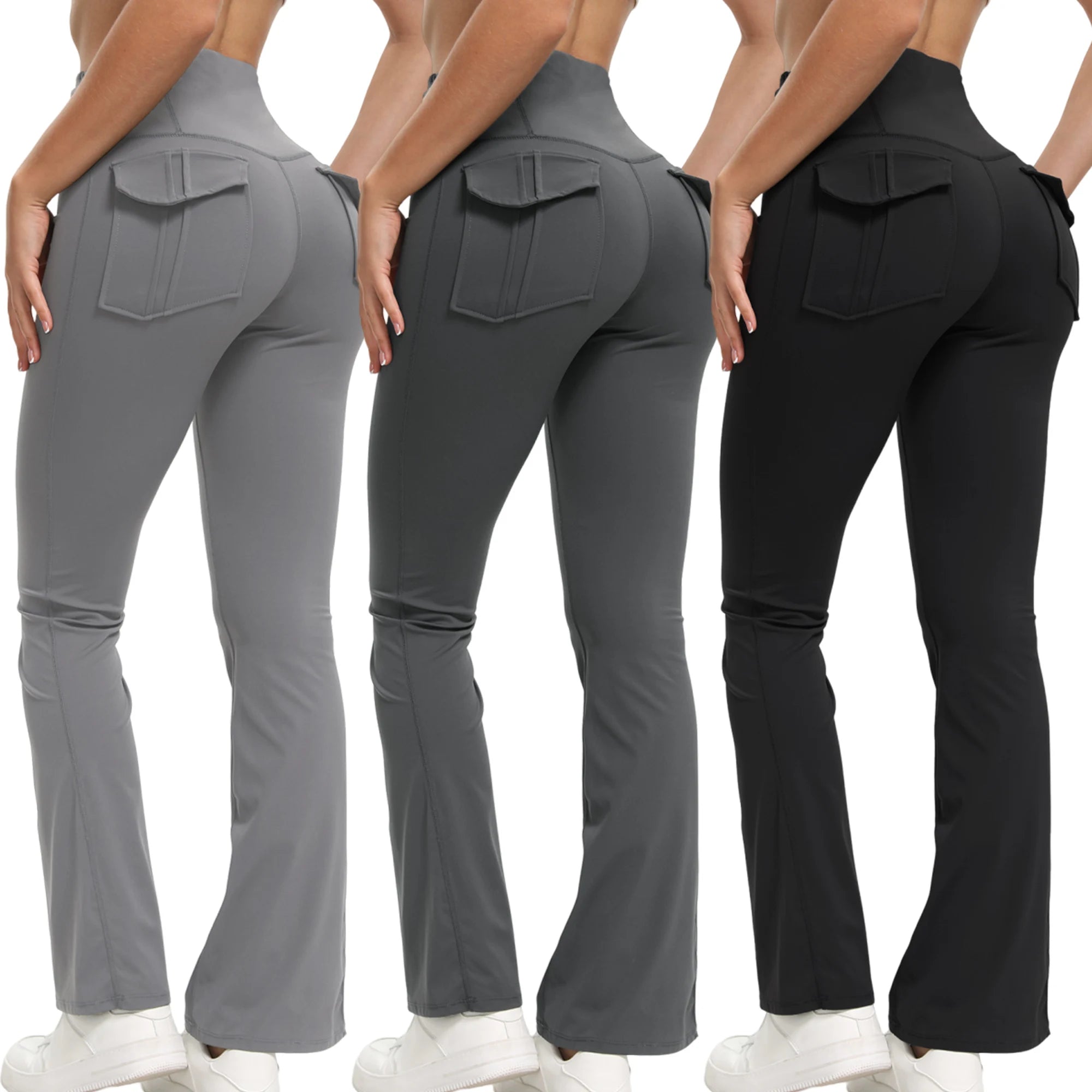 Women's High Waisted  Pants with Pockets Tummy Control Bootcut Leggings for Gym Fitness Casual Wear