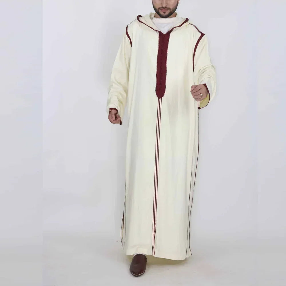 New 2025 Islamic Clothing Men Robe Kaftan Muslim Man Moroccan Casual Long Dress Arabic Striped Robe Middle East National Costume