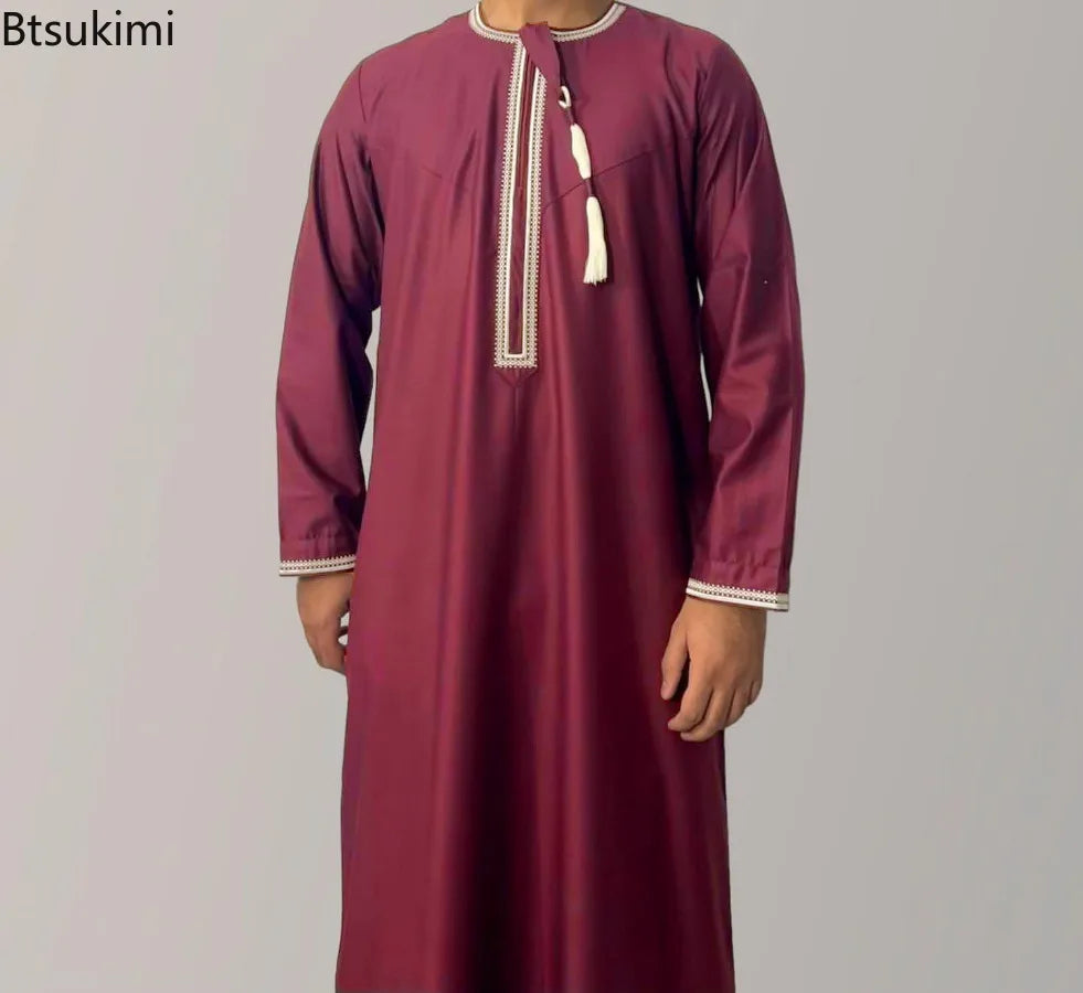Men's Fashion  2 PC  Abayas Dress O Neck Long Sleeve Pullover Kaftan Clothing Robe