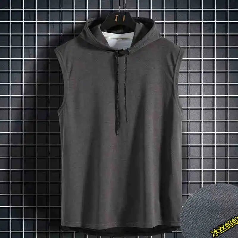 Men Tie Collar Hooded Sleeveless Vests