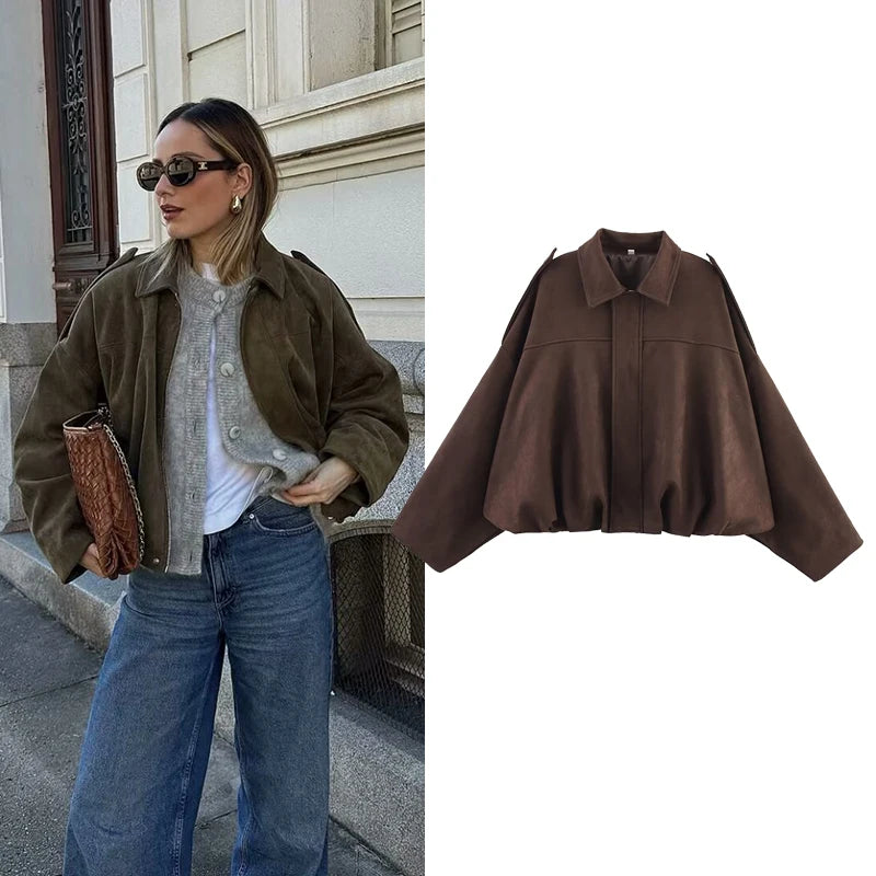 Autumn Winter Loose Jackets Coats for Women Fashion Turn-down Collar Long Sleeve Coats Casual Female Outerwear Chic Tops