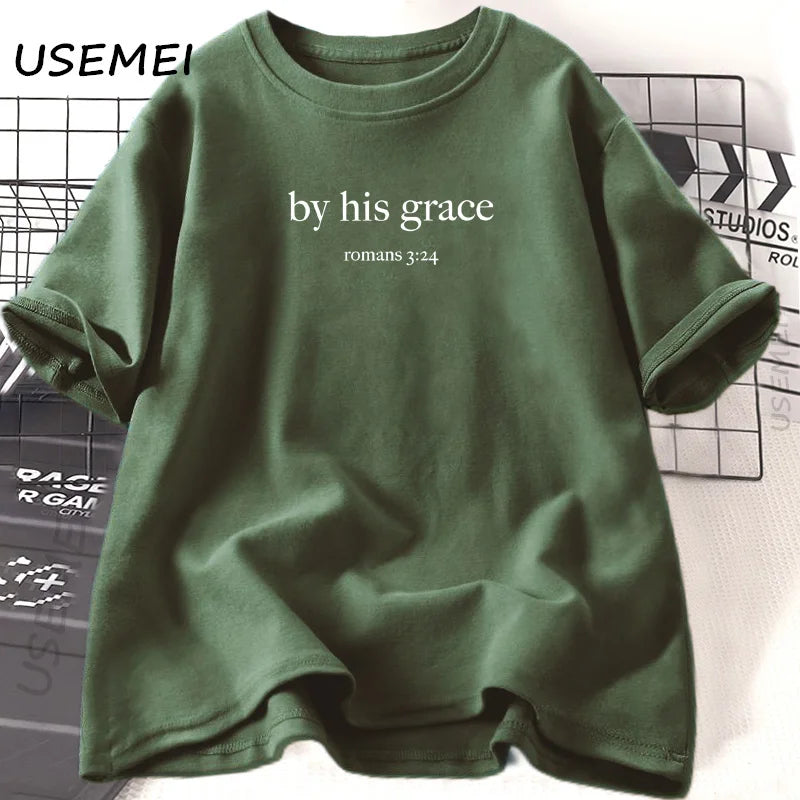 Women's T shirts By His Grace bible Verse Christian Religious God Lover Casual Cotton