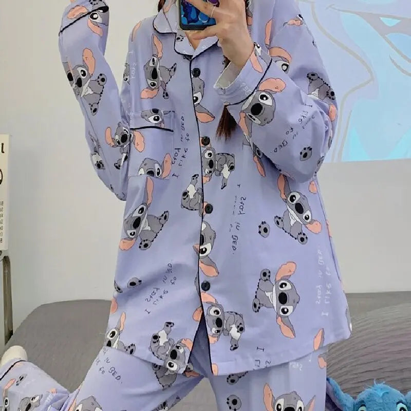 Versatile Casual Cartoon Stitch Sleepwear Women's Spring and Autumn Long Sleeved Two-piece Set Pijama Pajama Sets Pyjamas Sleep
