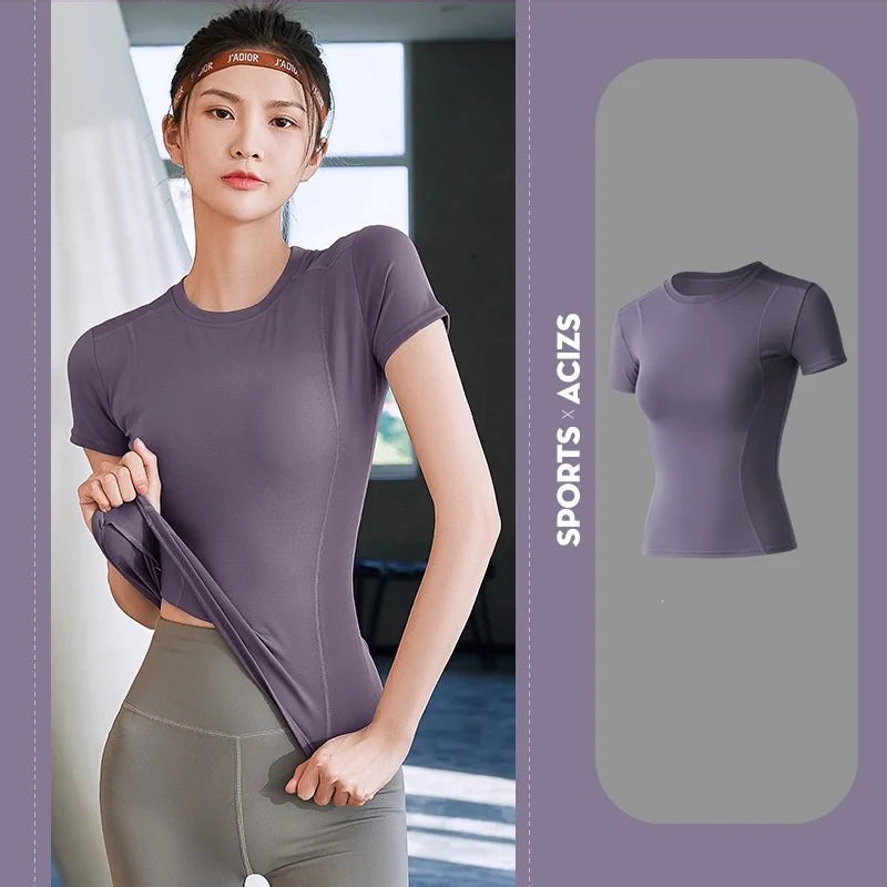 Women's T shirts Sports Fitness Slim Running Sweat Absorbing Skinny Yog Quick Drying