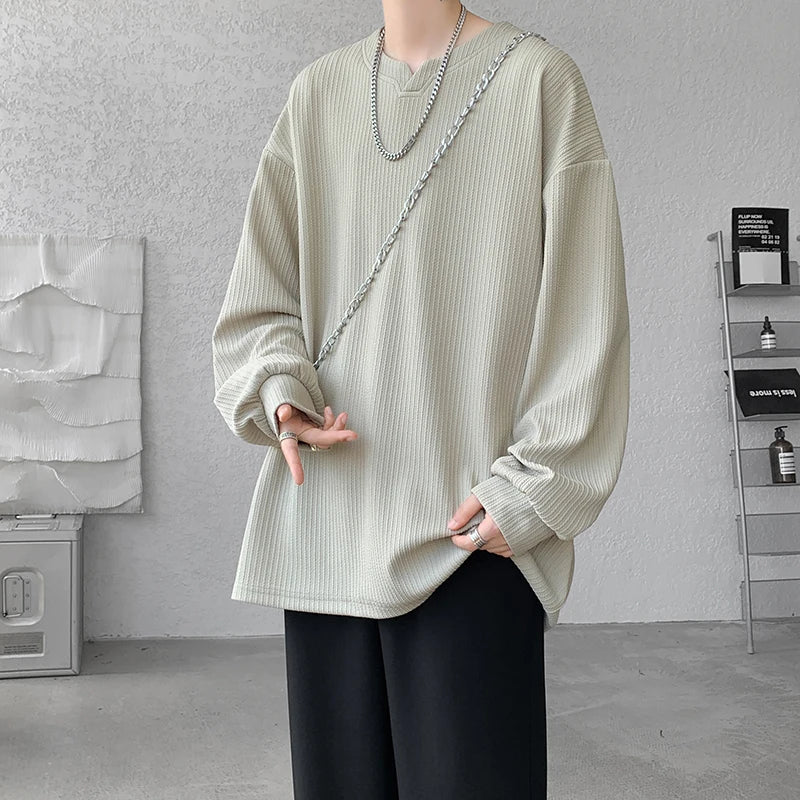 High Quality Texture Long Sleeve T shirt For Men Spring Autumn Casual Mens T-shirts Male Tops Classic Clothes Men's T-Shirts