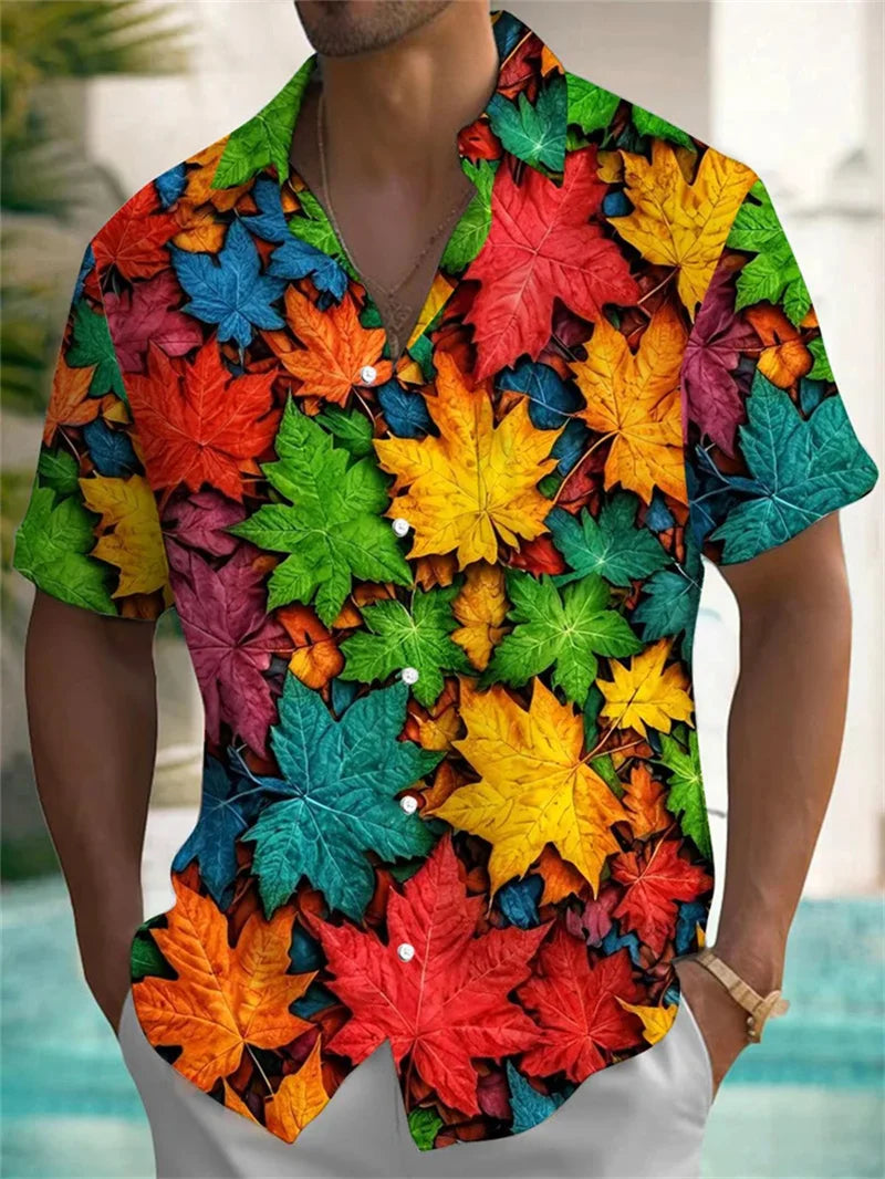 Men's Fashion Collar Shirt Fun Animal 3D Printed Shirt Casual Short Sleeve Oversized Men's Fashion Top