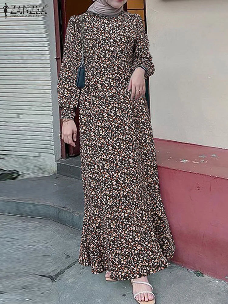 Women Bohemian Floral Printed  Dress Autumn Sundress ZANZEA Fashion Long Sleeve Casual Abaya
