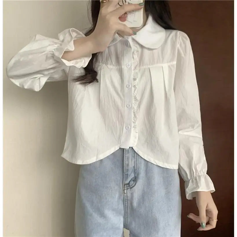 Women's T shirts Collar Age-reducing Long-sleeved