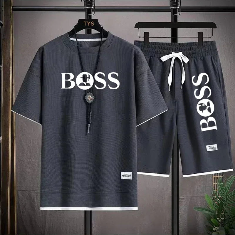 Men's luxury sportswear set casual fitness T-shirt and shorts 2-piece set with short sleeves summer 2025