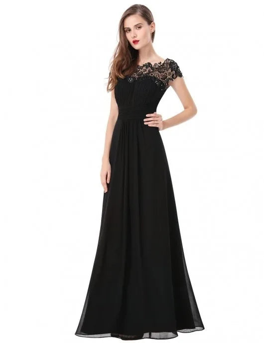 Wedding Dress Women Round Neck Short Sleeve High Waist Evening Long Dresses Lace Floral Gown Party Elegant Vestidos 2025