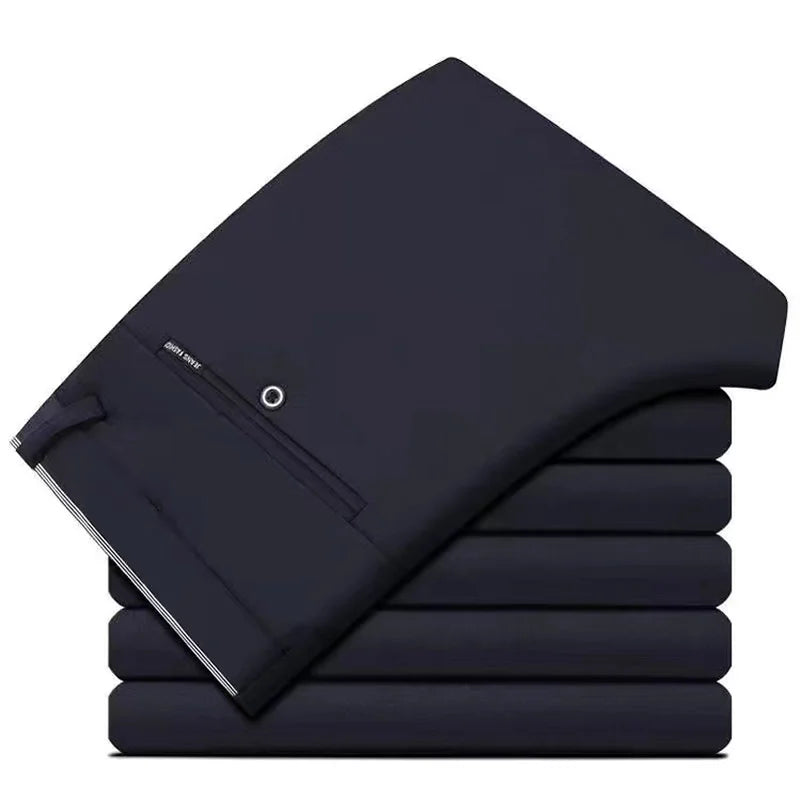 High Stretch Men's Dress Pants High Waist Elastic Formal Suit Pants  Classic Casual Trousers Slim Fit