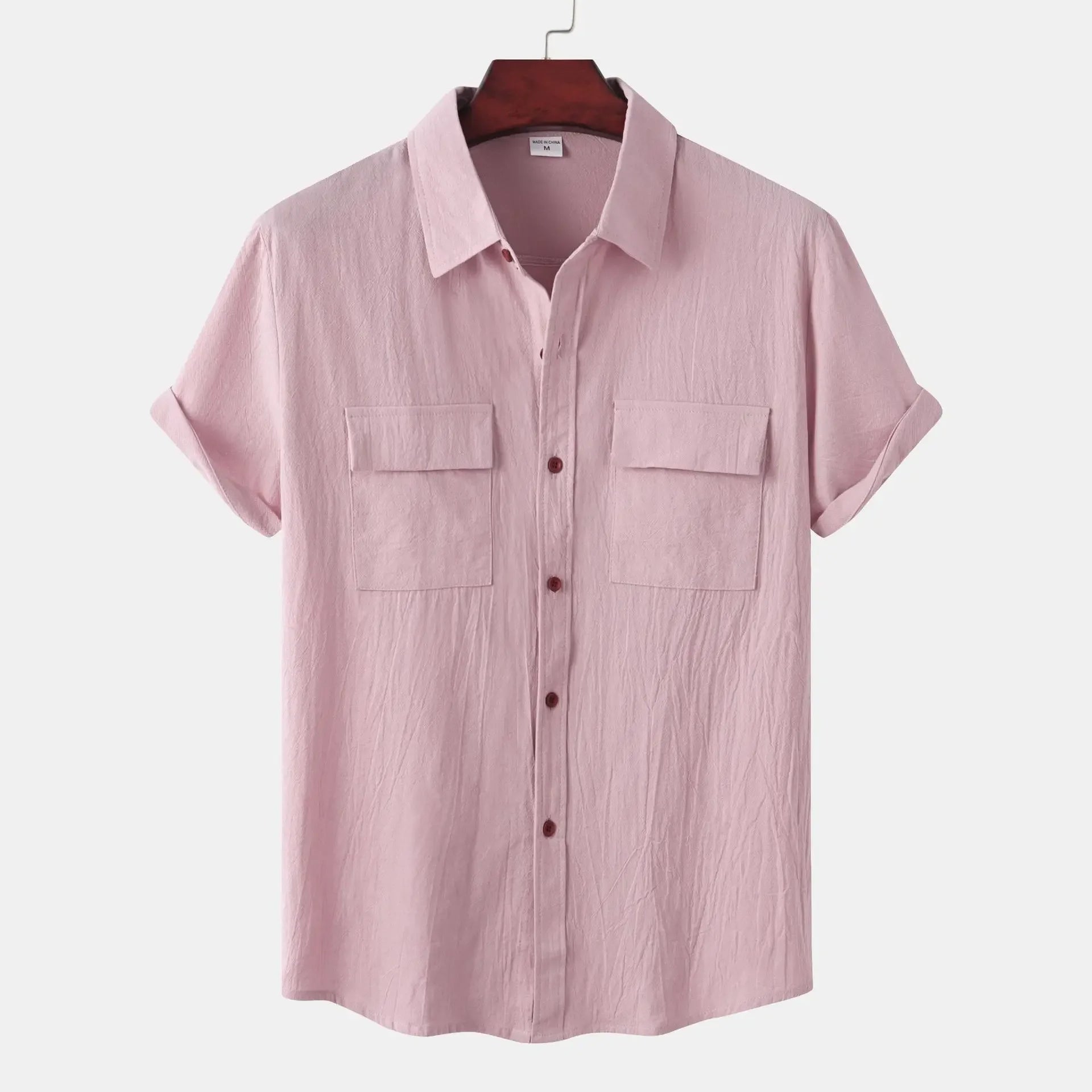 Men's Linen T Shirts Fashion Tiki Blouses cotton