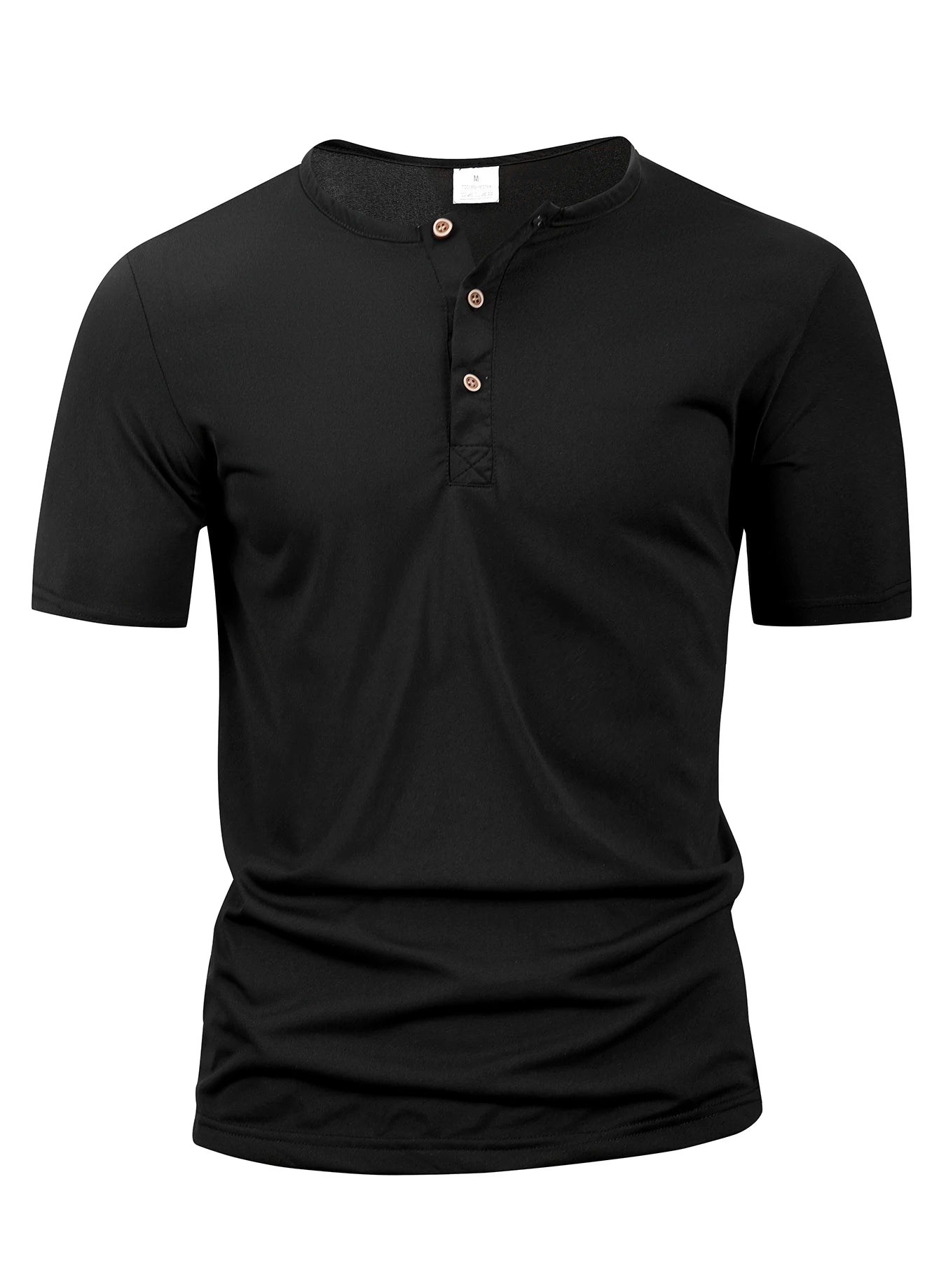 Men Henley Collar T-shirts Button Slim Casual Male Solid Color Short Sleeve Men Sports T-shirt Polo