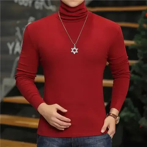 Fashion Men's Turtleneck T-Shirts Casual Autumn Winter High Collar New Slim Long Sleeve Stretch Model Undershirt Plus Size Tees