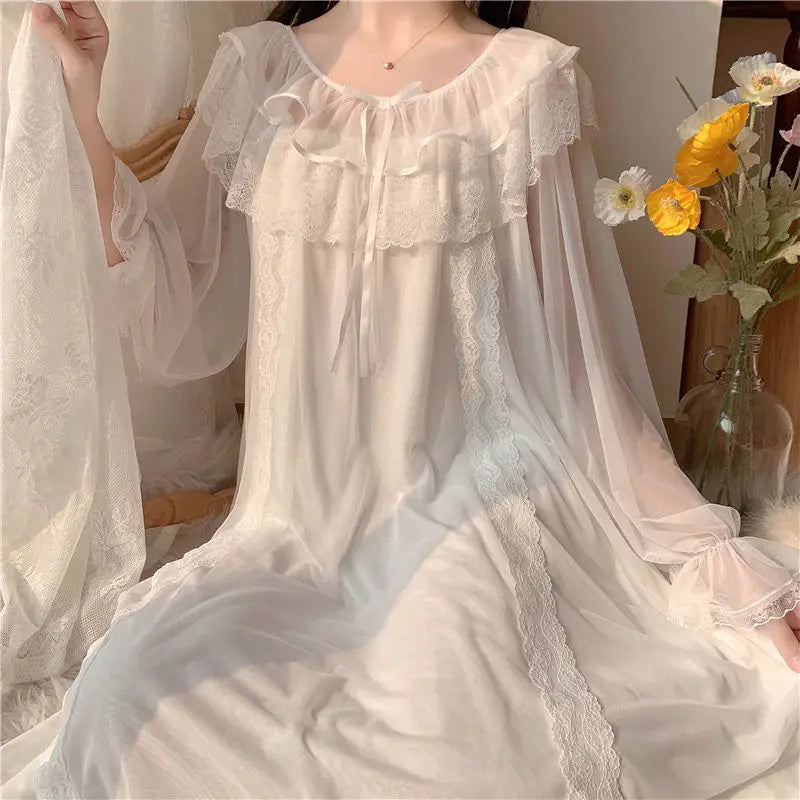 Sleepwear Women Nightwear Women's Sweet New Summer Long-sleeved Lace Home Clothes Night Gown Sleep Dress