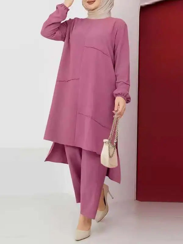Ethnic Women's Long Dress,Loose Plus Size Dress, Wide Leg Pants Two-piece Set