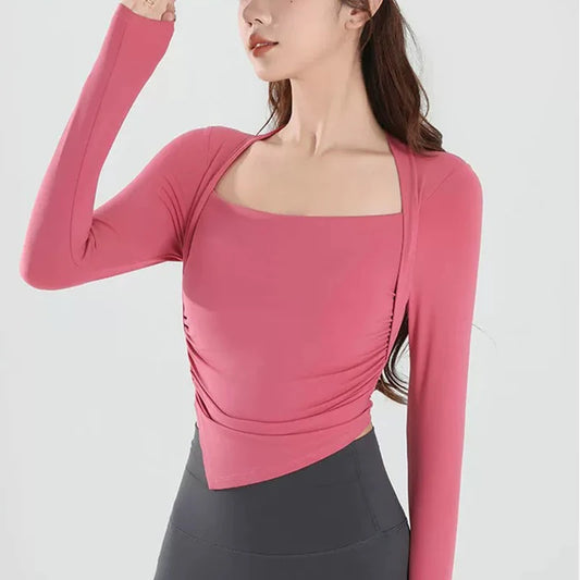 Women's High-End Fitness Yoga Suit Long Sleeved Fixed Cup Slim Fit Top - Optimal for Exercise And Workout
