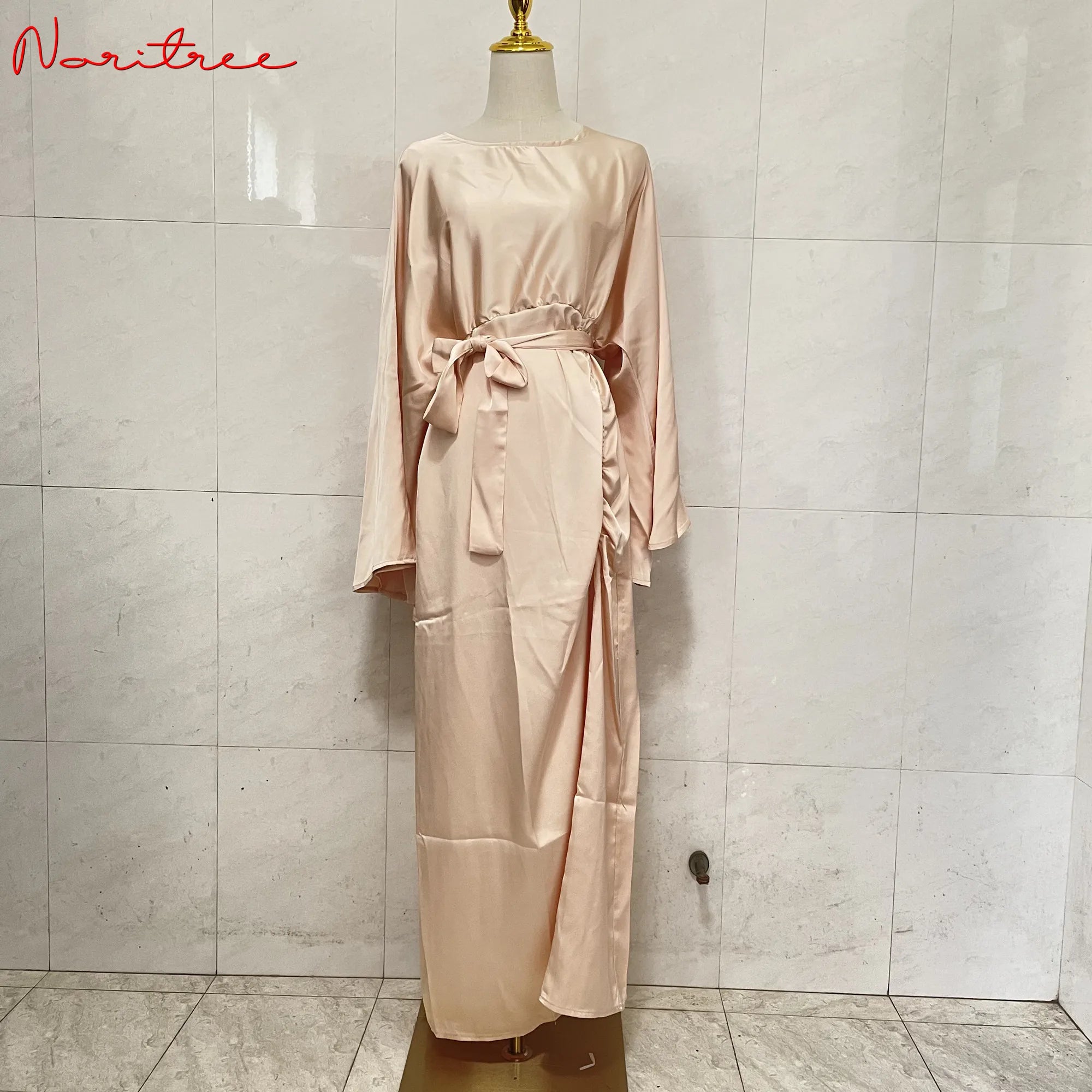 Ramadan Eid Djellaba Feminine Muslim Dress Dubai Shiny Soft Silky Abaya Dubai Turkey Muslim Islam Abayas Robe with belt WY805