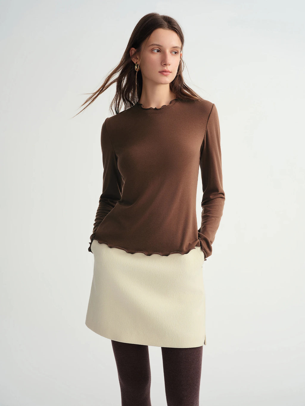 DUSHU Self-Heating Wool T-shirts Half-High Collar Soft Knit  Women's Longline Bralette Fall Winter Curvy Solid Color Pullovers