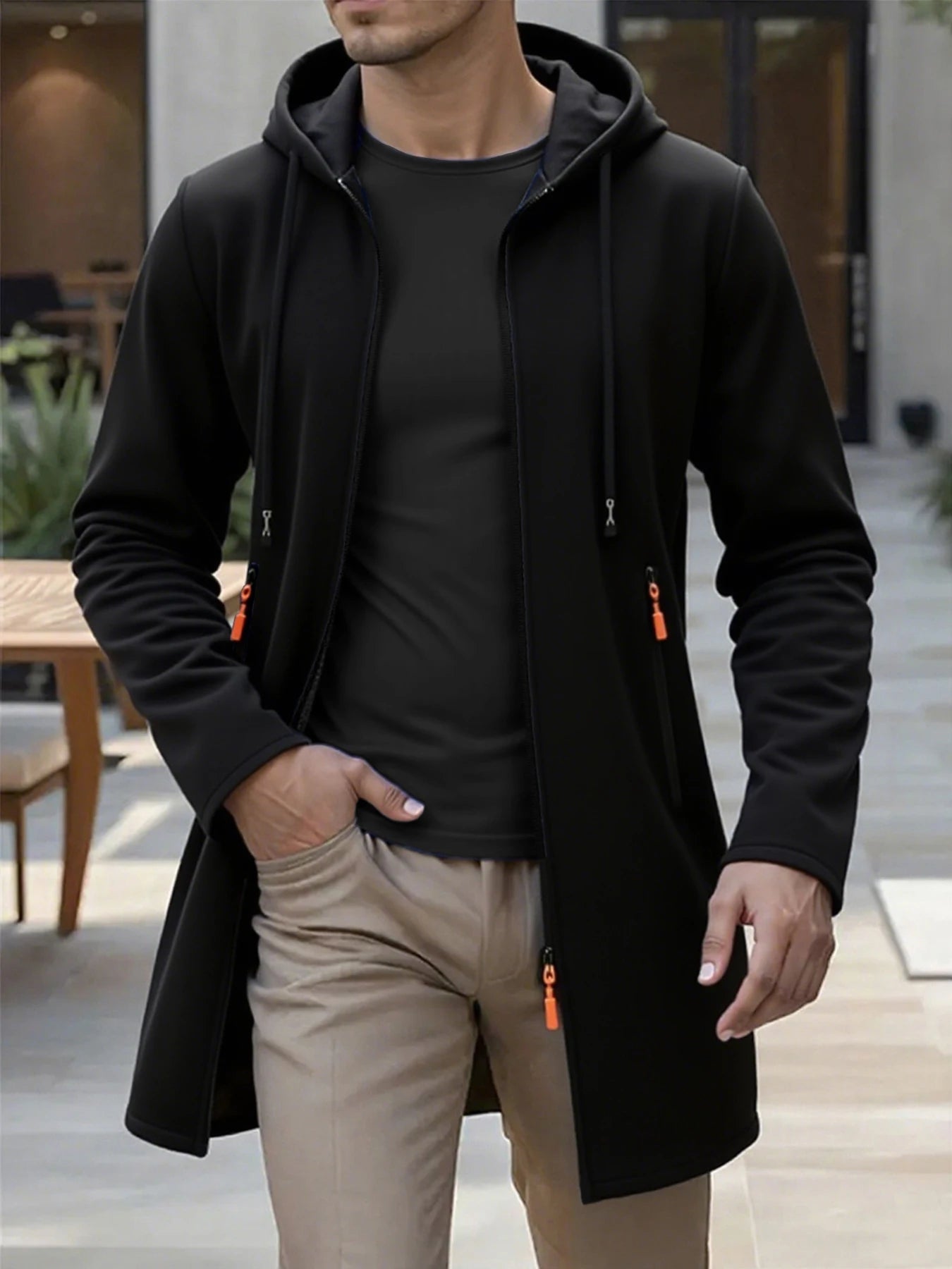 Men's Hooded Long Jackets  Outwear Casual Coats Zipper