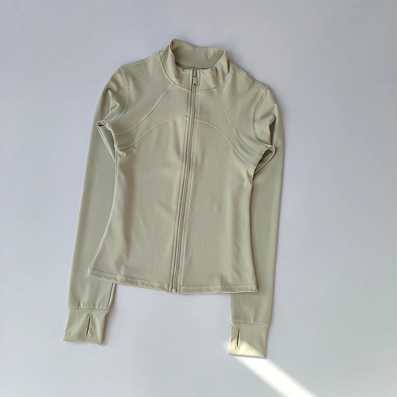 Women's High-end Standing Collar Long Sleeved Sports Jacket Running Training Fitness Top Windproof Running Suit