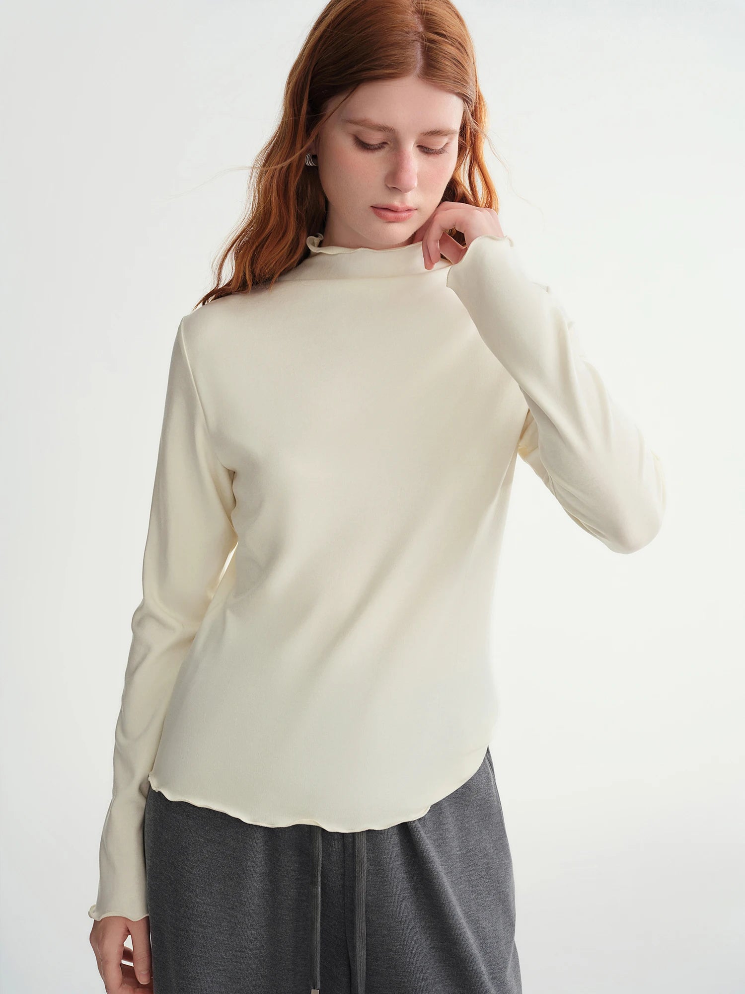 DUSHU Self-Heating Wool T-shirts Half-High Collar Soft Knit  Women's Longline Bralette Fall Winter Curvy Solid Color Pullovers