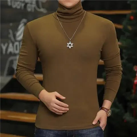 Fashion Men's Turtleneck T-Shirts Casual Autumn Winter High Collar New Slim Long Sleeve Stretch Model Undershirt Plus Size Tees
