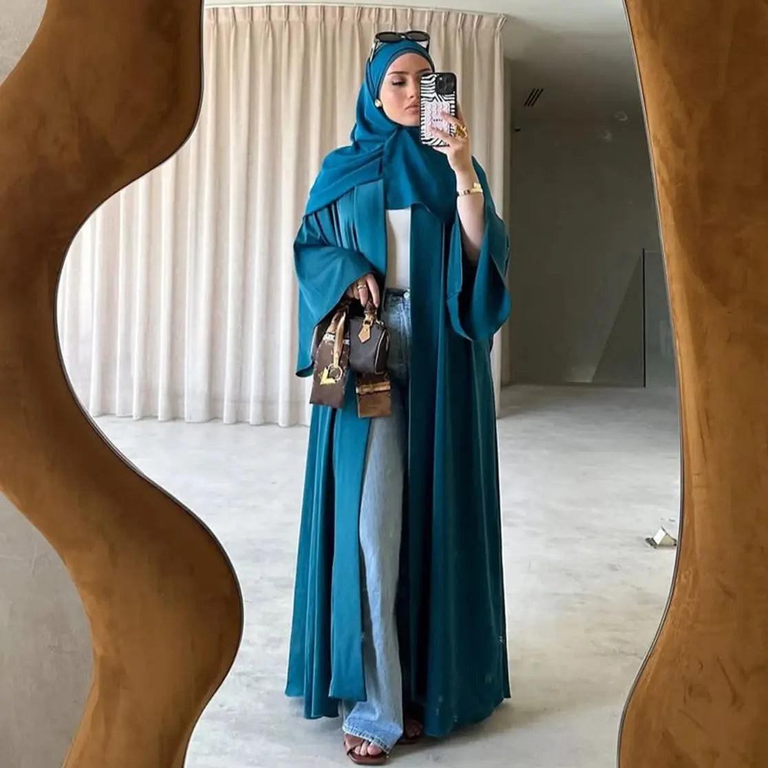 Women's solid color  and elegant cardigan abaya