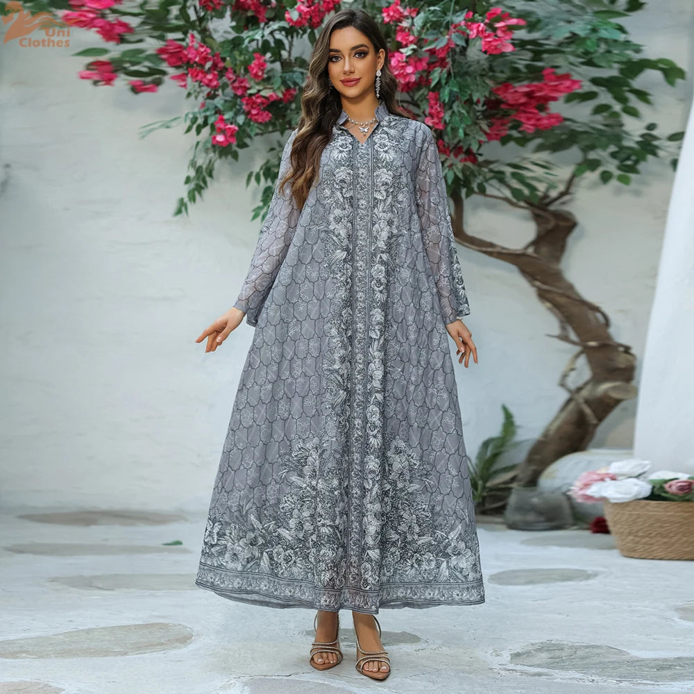 Eid Muslim Dresses Abaya for Women Party Long Robe Jalabiya Flower Print Kaftan Ramadan Morocco Dubai Abayas Islam Vestidos