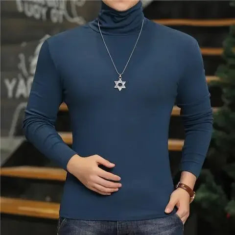 Fashion Men's Turtleneck T-Shirts Casual Autumn Winter High Collar New Slim Long Sleeve Stretch Model Undershirt Plus Size Tees