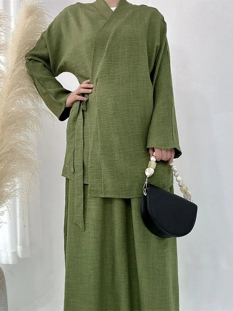 2 Piece Abaya Set Tops Skirt Sets Abayas For Women Robe