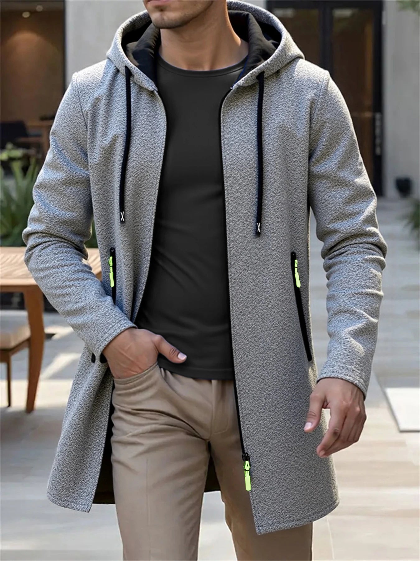 Men's Hooded Long Jackets  Outwear Casual Coats Zipper