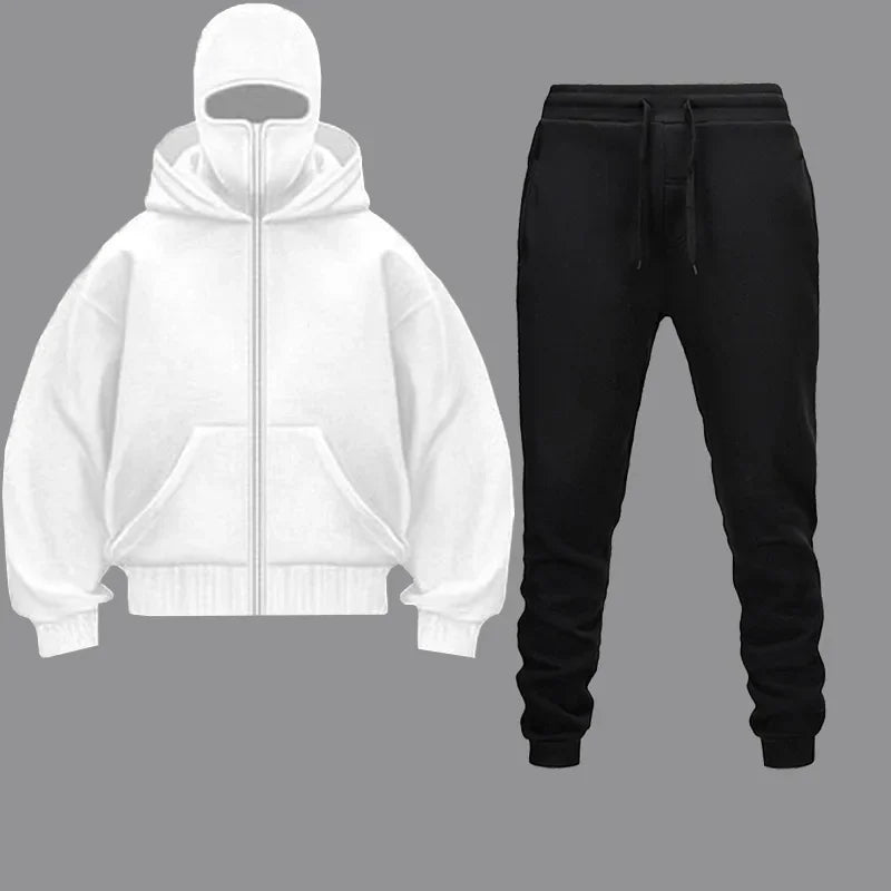 Woman Men Tracksuits Casual Masked Zipper Hooded+Jogging Sweatpants 2Piece Set Daily Hooded Sweatshirt Clothing Hot Sale Couples