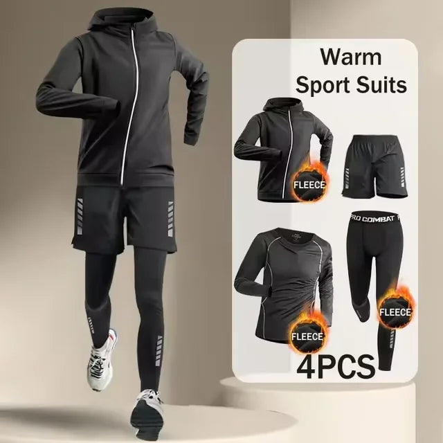 New Men's Hot Korean Sports Suit 2-4pcs Running Set Jogging Basket Underwear Tights Sports Clothing Gym Fitness Suit Clothing