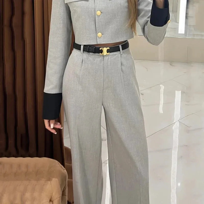 Women's Suits Streetwear Fashion Contrasting Color Small Fragrant Styleelegant Temperament Wide Leg Pants Sets 2025 Autumn New