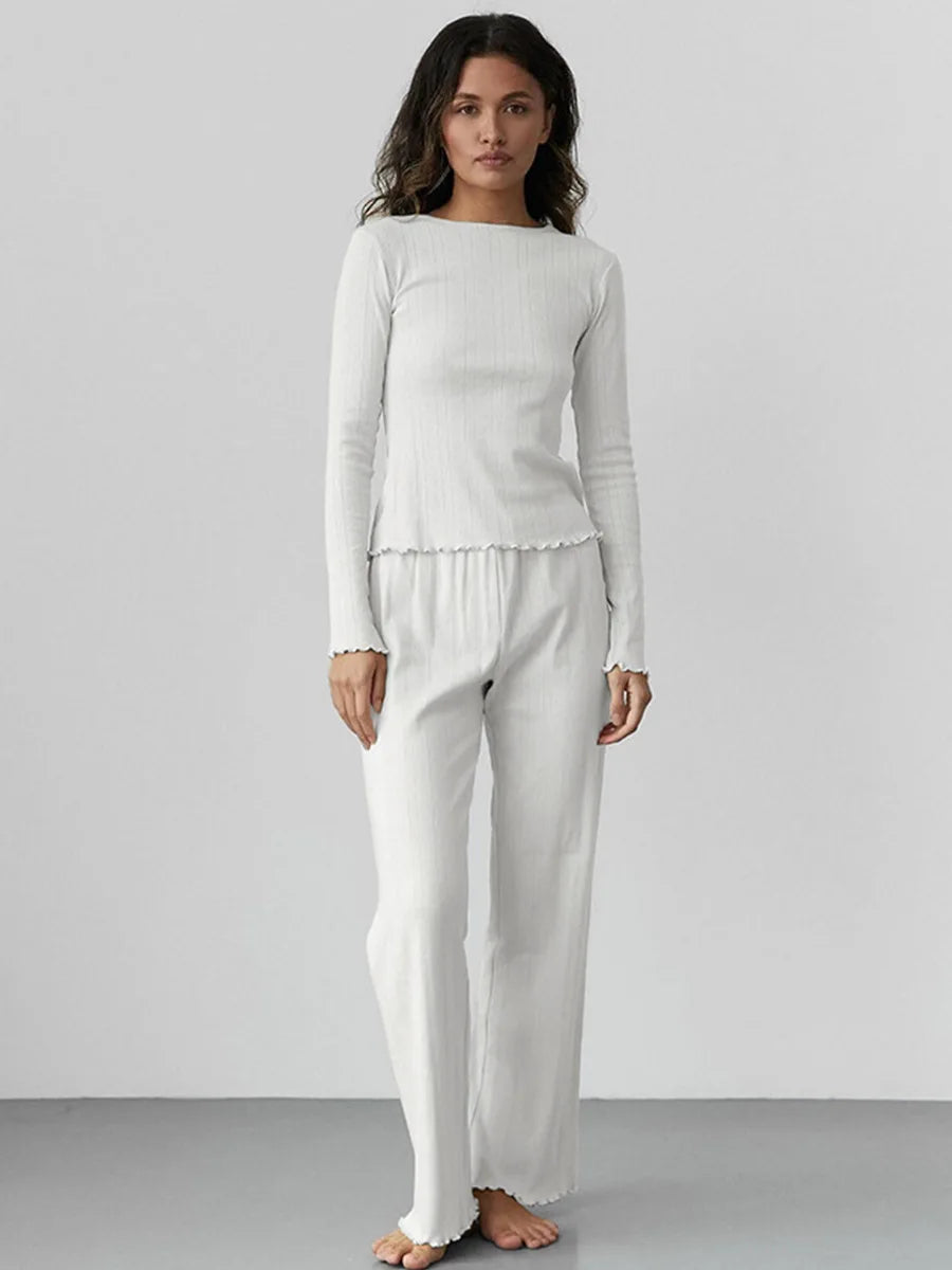 Mozuleva Love Jacquard Long Sleeved Pajamas Set Women's  Knitted Pants Comfortabl