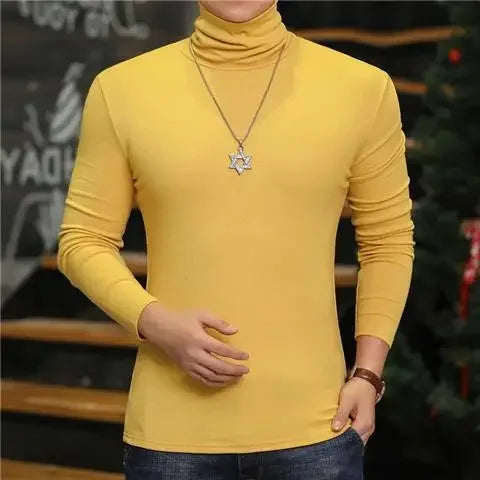 Fashion Men's Turtleneck T-Shirts Casual Autumn Winter High Collar New Slim Long Sleeve Stretch Model Undershirt Plus Size Tees