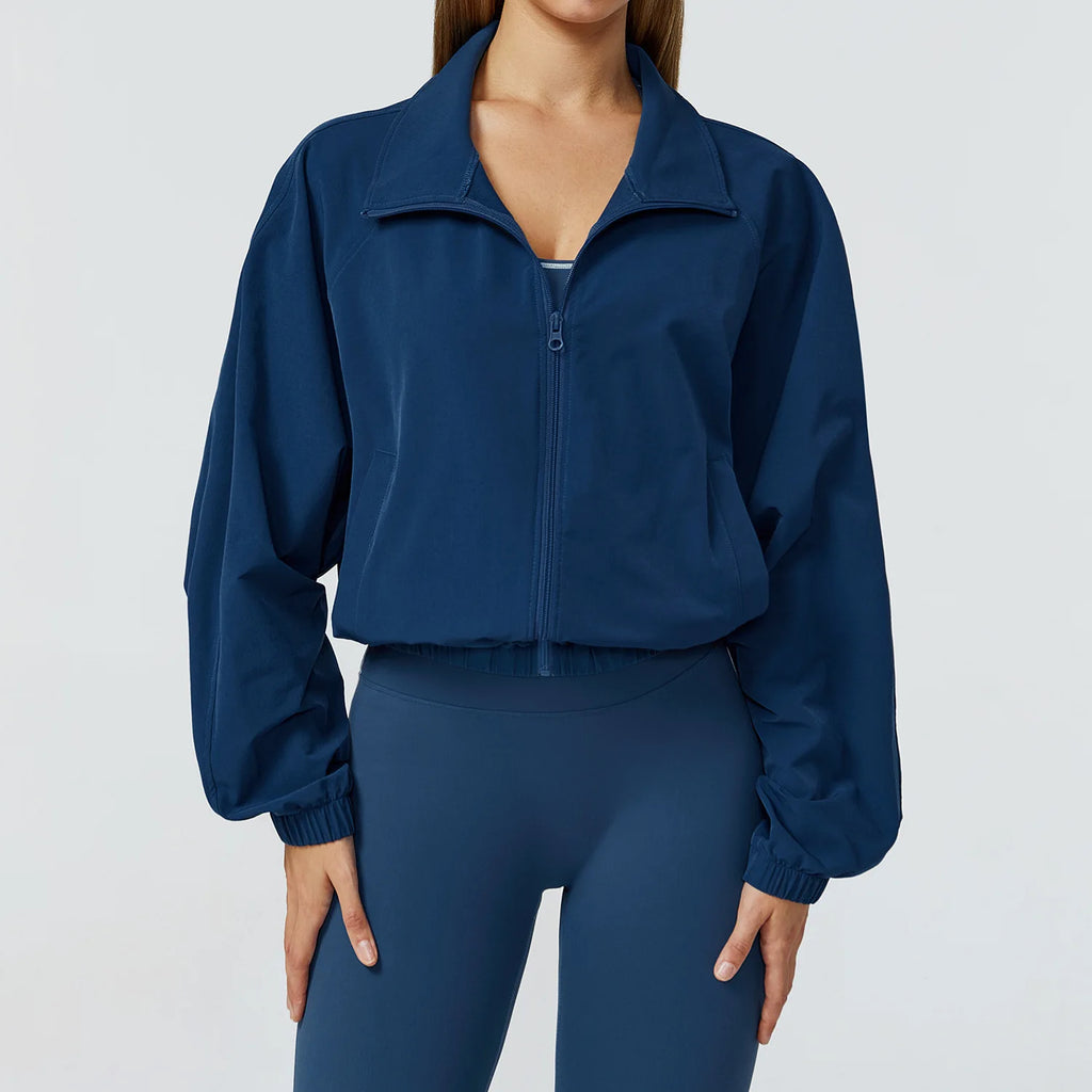 Women Zipper and Pockets Long Sleeve Gym Fitness Jacket Female Running Workout Sports