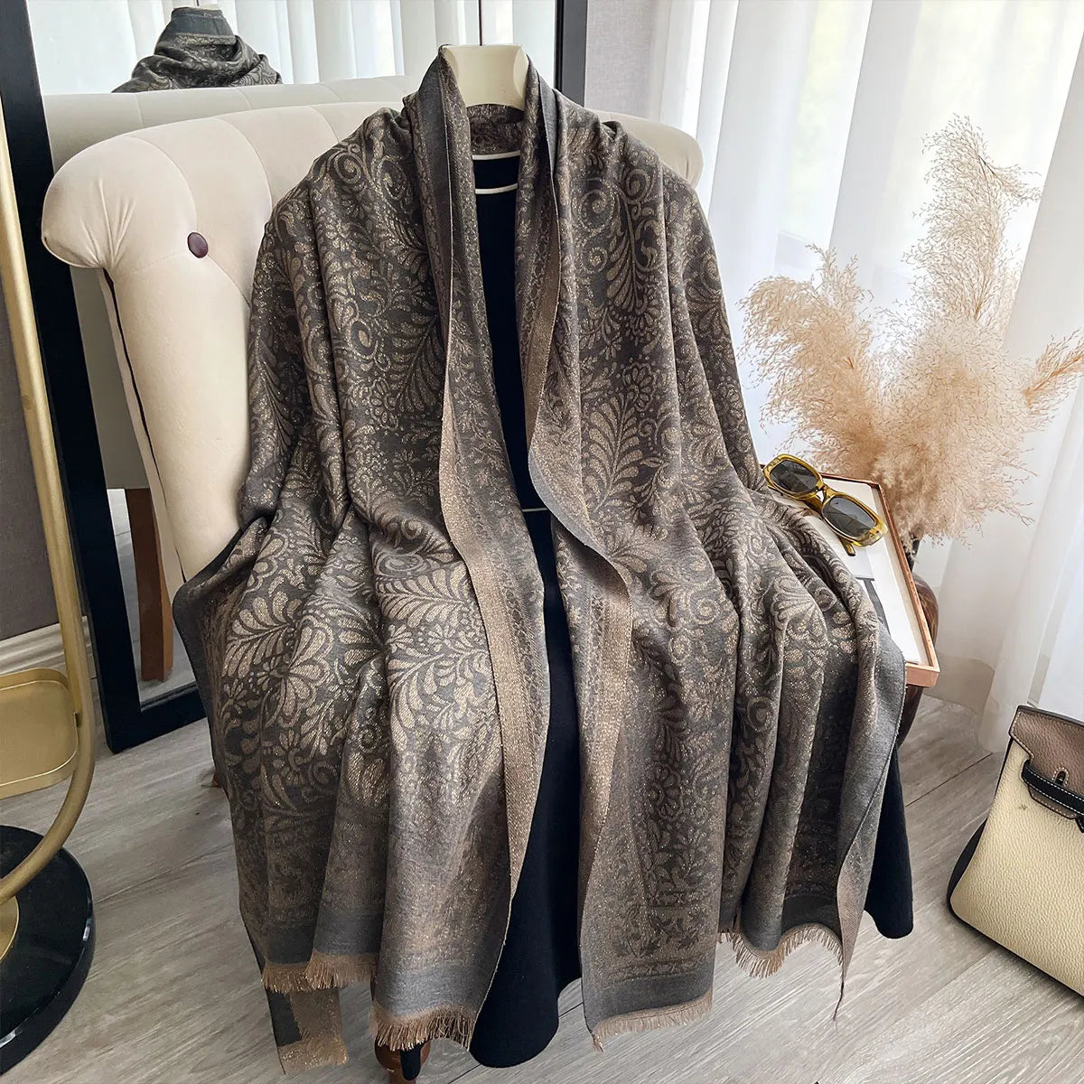Elegant Women Long Hijab Scarf with Golden Thread Spring winter  Sun Protection Shawl Wrap Decoration Headscarf