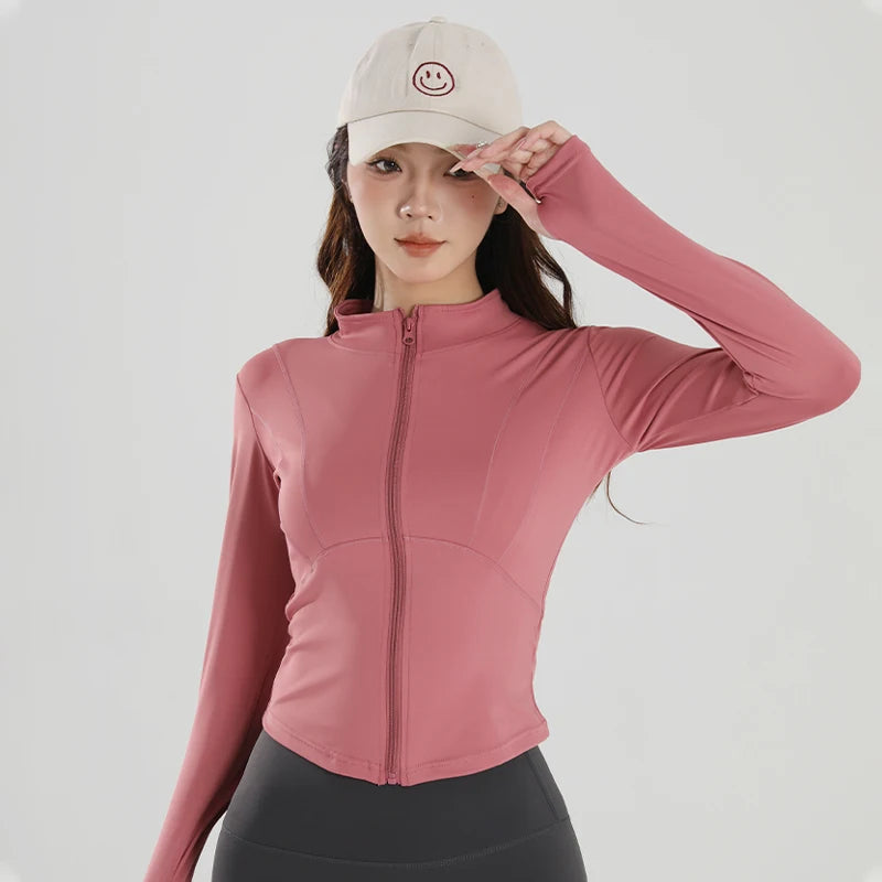 Women Sports Jacket Zip Fitness Yoga Shirt Workout Running Coats Gym Long Sleeve Top Slim Tight Yoga Coat Gym Workout Top Jacket