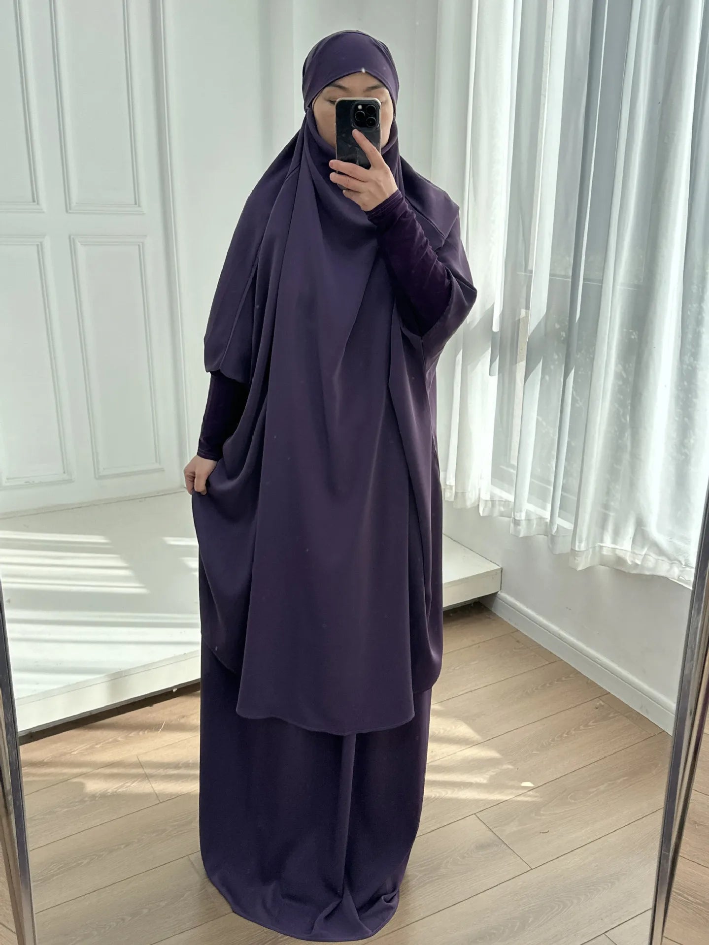2 Piece Set Hooded Abayas and Skirt for Muslim Women Hijab Dresses Eid Ramadam Payer Garment Islamic Clothing Pink Black
