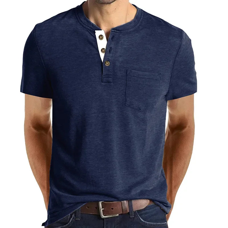 Men's T-Shirt Henley Collar Design Slim