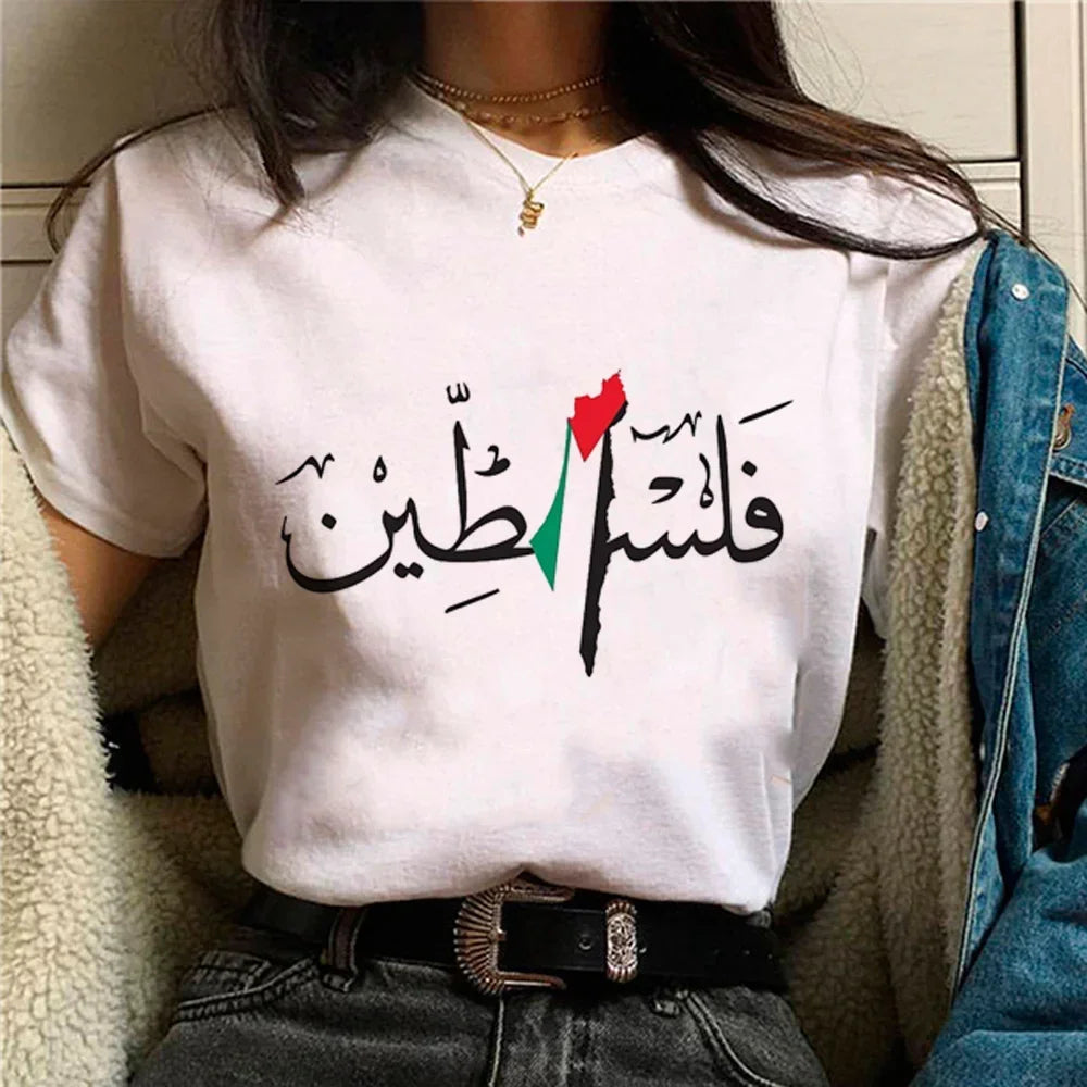 Palestine Printed Tee Women Summer Tshirt Female Anime Y2k Designer Clothes Streetwear Women Crew Neck Tees Female Unisex Tops