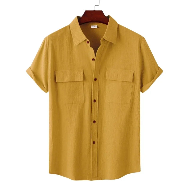 Men's Linen T Shirts Fashion Tiki Blouses cotton