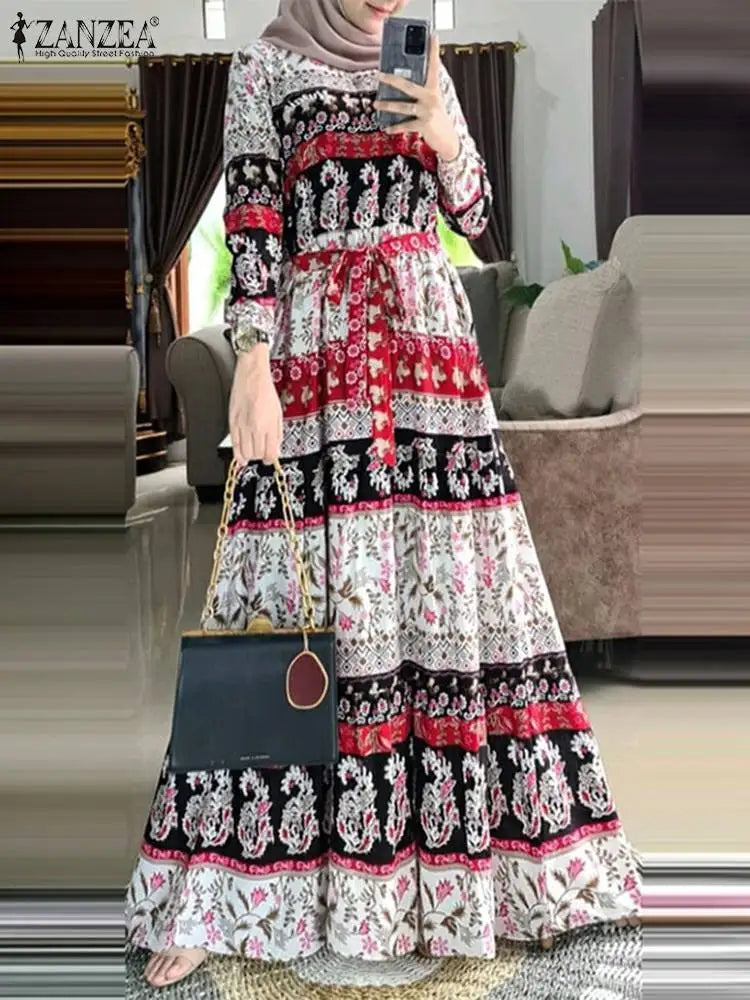 ZANZEA Bohemian Abaya Women Elegant  Stylish Floral Printed Maxi Dresses Casual Loose Ramadan Vestidos Kaftan 2024