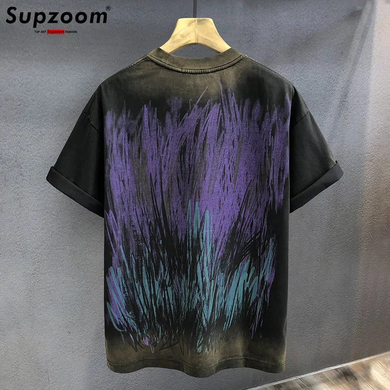 Supzoom New Arrival Summer High Street Splash Ink Printing Neutral O-neck Casual Heavy Texture Cotton Ins Loose Men T shirt