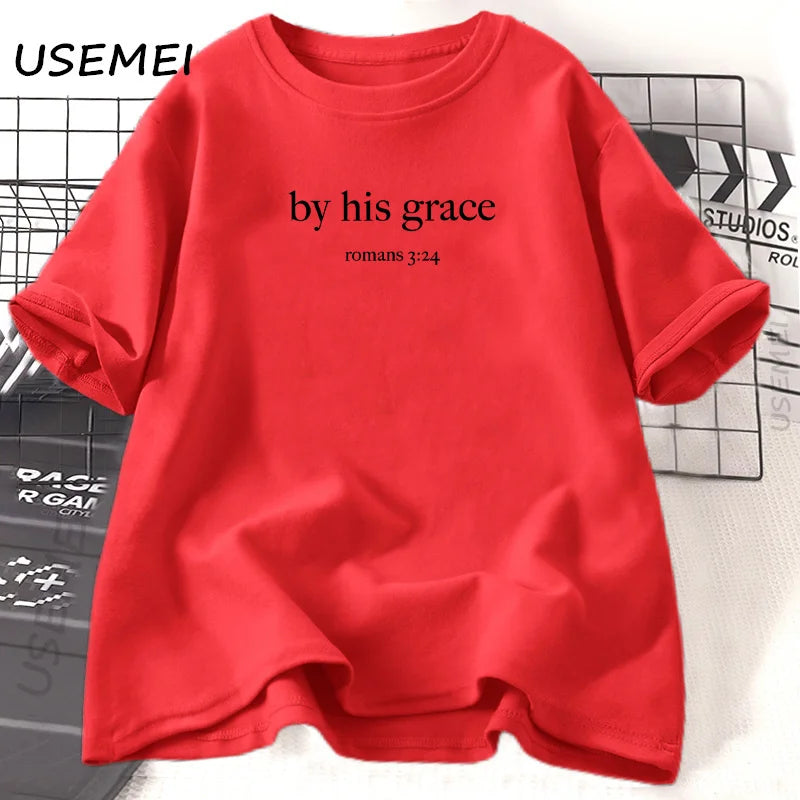 Women's T shirts By His Grace bible Verse Christian Religious God Lover Casual Cotton