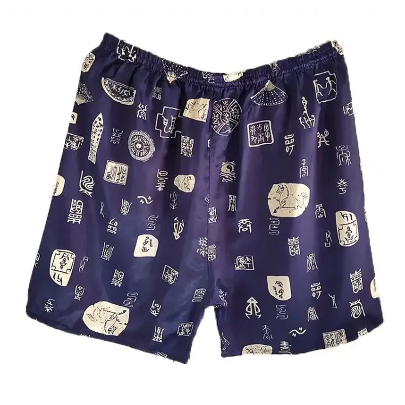 Men Sleep Bottoms Silk Satin Pajamas Casual Sleepping Short Pants Print Smoothy Nightwear Ice Silk Soft Loose Homewear Nightwear