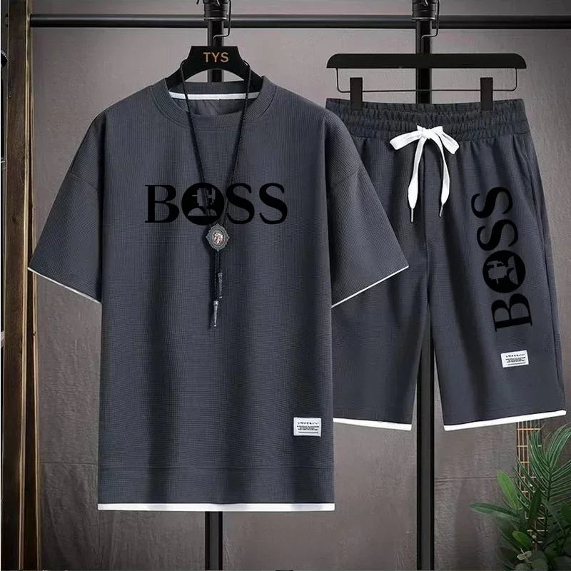 Men's luxury sportswear set casual fitness T-shirt and shorts 2-piece set with short sleeves summer 2025