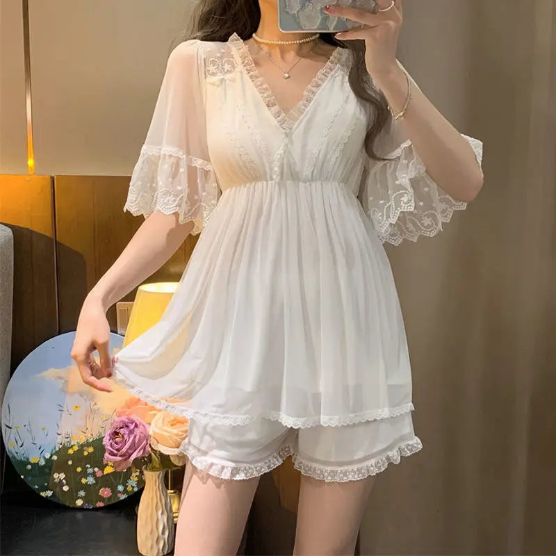 Sleepwear Women Nightwear Women's Sweet New Summer Long-sleeved Lace Home Clothes Night Gown Sleep Dress